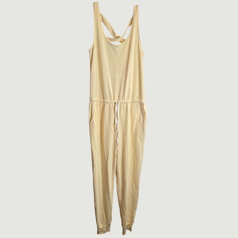 PJ Salvage Pale Butter Yellow Terry Knit Sleeveless Jogger Jumpsuit Large Lounge